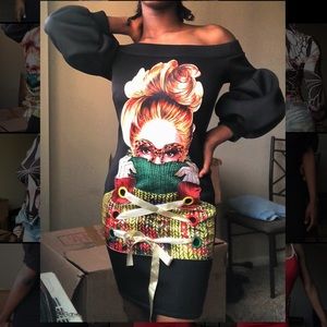 FashionNova Graphic Puff sleeve Dress